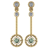 Certified 0.31 Ctw Green Amethyst And Diamond Wedding/Engagement Style 14K Yellow Gold Drop Earrings