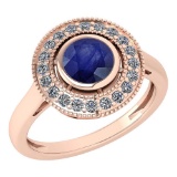 Certified 1.12 Ctw Blue Sapphire And Diamond Wedding/Engagement Style 14k Rose Gold Halo Rings