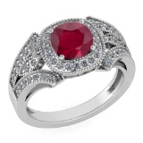 Certified 1.58 Ctw Ruby And Diamond Wedding/Engagement Style 14k White Gold Halo Rings