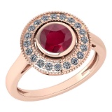 Certified 1.12 Ctw Ruby And Diamond Wedding/Engagement Style 14k Rose Gold Halo Rings