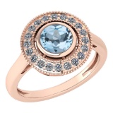 Certified 1.12 Ctw Aquamarine And Diamond Wedding/Engagement Style 14k Rose Gold Halo Rings