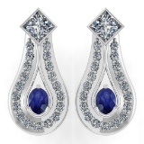 Certified 1.23 Ctw Blue Sapphire Diamond Wedding/Engagement 14K White Gold Stud Earrings (SI2/I1)