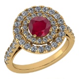 Certified 1.99 Ctw Ruby And Diamond Wedding/Engagement Style 14k Yellow Gold Halo Rings