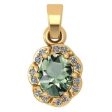Certified 0.38 Ctw Green Amethyst And Diamond 14k Yellow Gold Simple Pendant