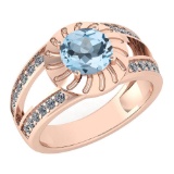 Certified 1.58 Ctw Aquamarine And Diamond Wedding/Engagement Style 14k Rose Gold Halo Rings