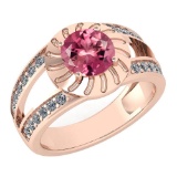 Certified 1.58 Ctw Pink Tourmaline And Diamond Wedding/Engagement Style 14k Rose Gold Halo Rings