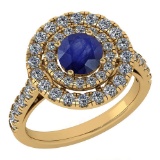 Certified 1.99 Ctw Blue Sapphire And Diamond Wedding/Engagement Style 14k Yellow Gold Halo Rings
