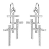 Holy Cross Wire Hook Earrings 18k White Gold MADE IN ITALY