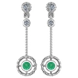 Certified 0.31 Ctw Emerald And Diamond Wedding/Engagement Style 14K White Gold Drop Earrings (SI2/I1
