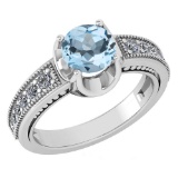 Certified 1.48 Ctw Aquamarine And Diamond Wedding/Engagement Style 14k White Gold Halo Rings