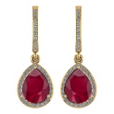 Certified 4.35 Ctw Ruby And Diamond Wedding/Engagement Style 14K Yellow Gold Drop Earrings