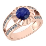 Certified 1.58 Ctw Blue Sapphire And Diamond Wedding/Engagement Style 14k Rose Gold Halo Rings