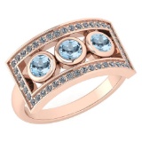 Certified 0.72 Ctw Aquamarine And Diamond Wedding/Engagement Style 14k Rose Gold Halo Rings