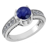 Certified 1.48 Ctw Blue Sapphire And Diamond Wedding/Engagement Style 14k White Gold Halo Rings