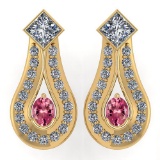Certified 1.23 Ctw Pink Tourmaline Diamond Wedding/Engagement 14K Yellow Gold Stud Earrings