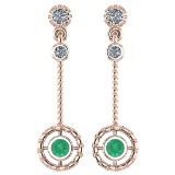 Certified 0.31 Ctw Emerald And Diamond Wedding/Engagement Style 14K Rose Gold Drop Earrings (SI2/I1)