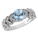 Certified 1.47 Ctw Aquamarine And Diamond Wedding/Engagement Style 14k White Gold Halo Rings