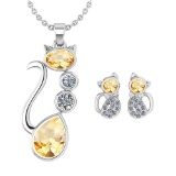 Certified 2.37 Ctw Citrine And Diamond Cat Necklace + Earrings Jewelry Set For Styles Female 14K Whi