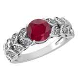Certified 1.47 Ctw Ruby And Diamond Wedding/Engagement Style 14k White Gold Halo Rings