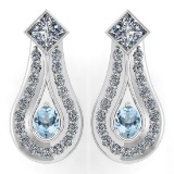 Certified 1.23 Ctw Aquamarine Diamond Wedding/Engagement 14K White Gold Stud Earrings (SI2/I1)