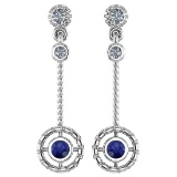 Certified 0.31 Ctw Blue Sapphire And Diamond Wedding/Engagement Style 14K White Gold Drop Earrings (