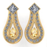 Certified 1.23 Ctw Citrine Diamond Wedding/Engagement 14K Yellow Gold Stud Earrings