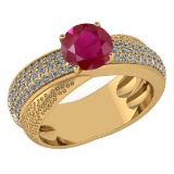 Certified 1.75 Ctw Ruby And Diamond Wedding/Engagement 14K Yellow Gold Halo Ring (VS/SI1)