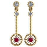 Certified 0.31 Ctw Ruby And Diamond Wedding/Engagement Style 14K Yellow Gold Drop Earrings
