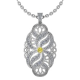 Certified 1.37 Ctw Treated Fancy Yellow Diamond And White Diamond Necklace For Styles Females 14k Wh