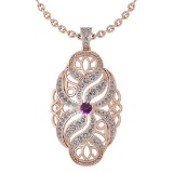 Certified 1.37 Ctw Amethyst And Diamond Necklace For Styles Females 14k Rose Gold (VS/SI1)