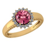 Certified 1.48 Ctw Pink Tourmaline And Diamond Wedding/Engagement Style 14k Yellow Gold Halo Rings