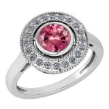 Certified 1.12 Ctw Pink Tourmaline And Diamond Wedding/Engagement Style 14K White Gold Halo Rings