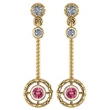 Certified 0.31 Ctw Pink Tourmaline And Diamond Wedding/Engagement Style 14K Yellow Gold Drop Earring