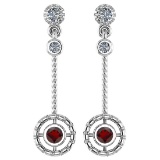 Certified 0.31 Ctw Garnet And Diamond Wedding/Engagement Style 14K White Gold Drop Earrings (SI2/I1)