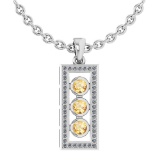 Certified 0.73 Ctw Citrine And Diamond Wedding/Engagement Style 14k White Gold Necklace