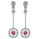 Certified 0.31 Ctw Pink Tourmaline And Diamond Wedding/Engagement Style 14K White Gold Drop Earrings