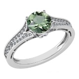 Certified 1.47 Ctw Green Amethyst And Diamond Wedding/Engagement 14K White Gold Halo Ring (VS/SI1)