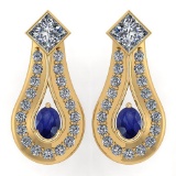Certified 1.23 Ctw Blue Sapphire Diamond Wedding/Engagement 14K Yellow Gold Stud Earrings