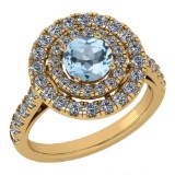 Certified 1.99 Ctw Aquamarine And Diamond Wedding/Engagement Style 14k Yellow Gold Halo Rings
