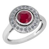 Certified 1.12 Ctw Ruby And Diamond Wedding/Engagement Style 14K White Gold Halo Rings