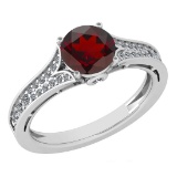 Certified 1.47 Ctw Garnet And Diamond Wedding/Engagement 14K White Gold Halo Ring (VS/SI1)