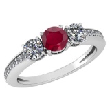 Certified 1.06 Ctw Ruby And Diamond Wedding/Engagement Style 14k White Gold Halo Rings