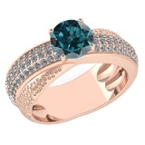 Certified 1.75 Ctw Treated Fancy Blue Diamond And White G-H Diamond Wedding/Engagement 14K Rose Gold
