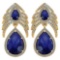 Certified 7.38 Ctw Blue Sapphire And Diamond Pear Shape Hangling Stud Earrings 14K Yellow Gold (VS/S