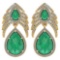 Certified 7.38 Ctw Emerlad And Diamond Pear Shape Hangling Stud Earrings 14K Yellow Gold (VS/SI1)