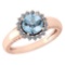 Certified 1.48 Ctw Aquamarine And Diamond Wedding/Engagement Style 14k Rose Gold Halo Rings (VS/SI1)