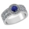 Certified 1.92 Ctw Blue Sapphire And Diamond 14k White Gold Halo Ring (SI2/I1)