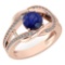 Certified 1.47 Ctw Blue Sapphire And Diamond Wedding/Engagement Style 14K Rose Gold Halo Ring (VS/SI