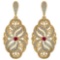 Certified 1.18 Ctw Ruby And Diamond Wedding/Engagement Style 14k Yellow Gold Halo Hanging Stud Earri
