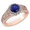 Certified 1.89 Ctw Blue Sapphire And Diamond Wedding/Engagement Style 14k Rose Gold Halo Ring (SI2/I